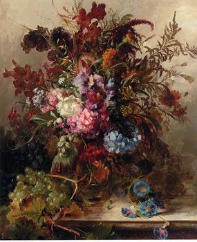 Floral, beautiful classical still life of flowers.075